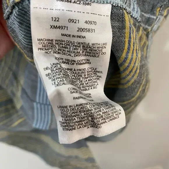 Columbia Men's Shirt Button Down Short Sleeved Blue and Yellow Striped Size XL - Picture 5 of 7